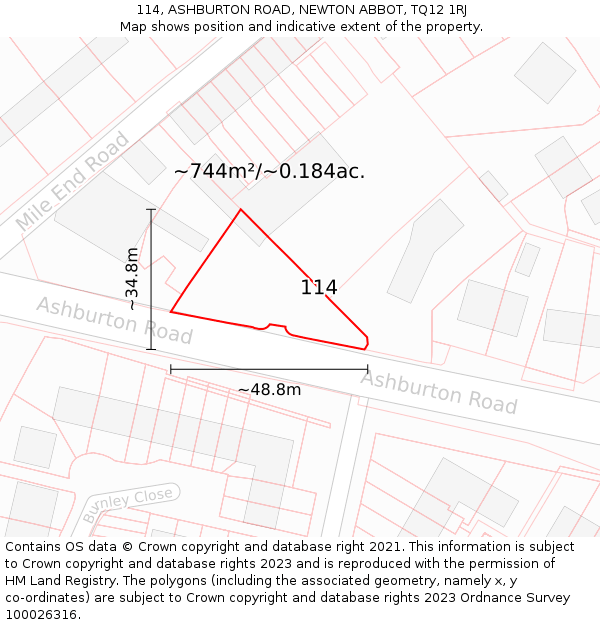 114, ASHBURTON ROAD, NEWTON ABBOT, TQ12 1RJ: Plot and title map