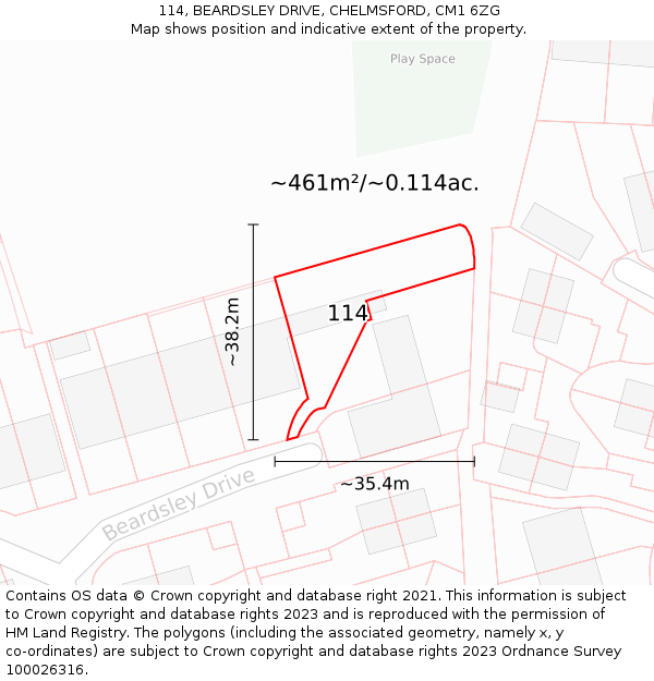 114, BEARDSLEY DRIVE, CHELMSFORD, CM1 6ZG: Plot and title map