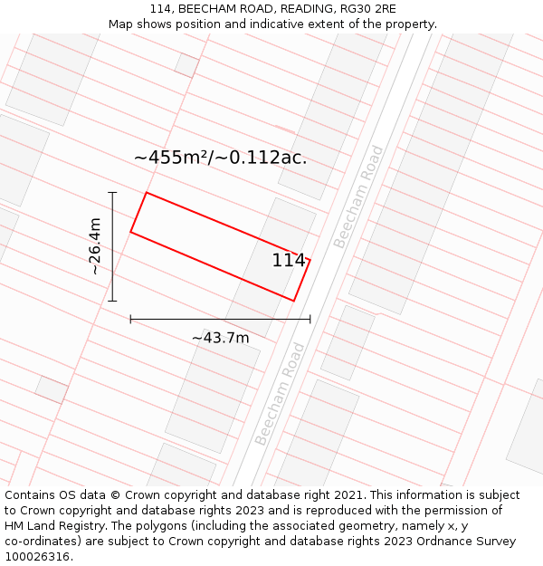 114, BEECHAM ROAD, READING, RG30 2RE: Plot and title map
