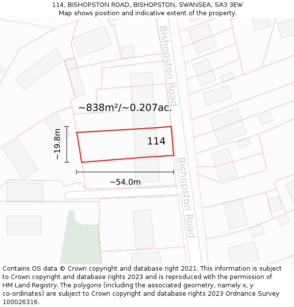 114, BISHOPSTON ROAD, BISHOPSTON, SWANSEA, SA3 3EW: Plot and title map