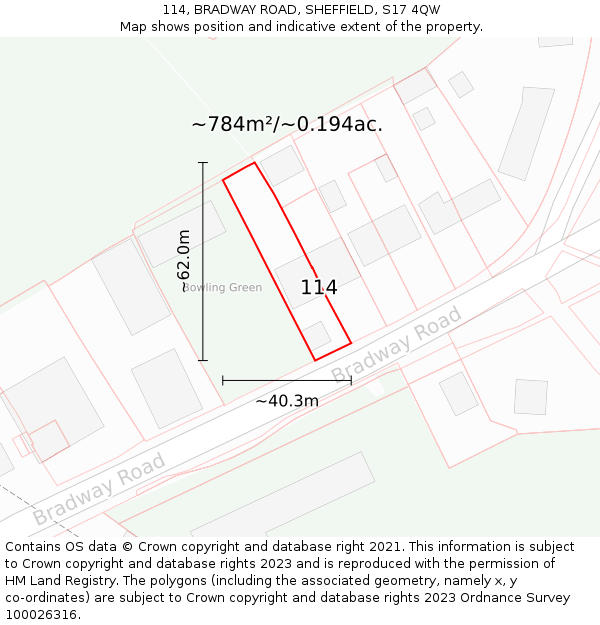 114, BRADWAY ROAD, SHEFFIELD, S17 4QW: Plot and title map