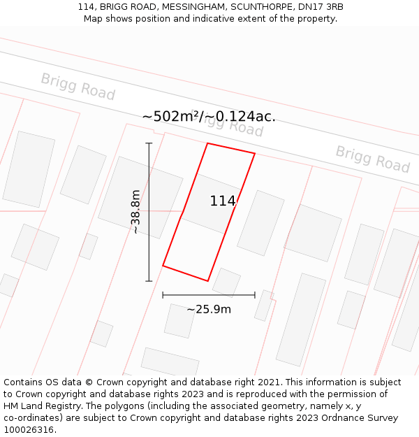 114, BRIGG ROAD, MESSINGHAM, SCUNTHORPE, DN17 3RB: Plot and title map