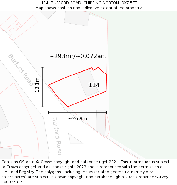 114, BURFORD ROAD, CHIPPING NORTON, OX7 5EF: Plot and title map