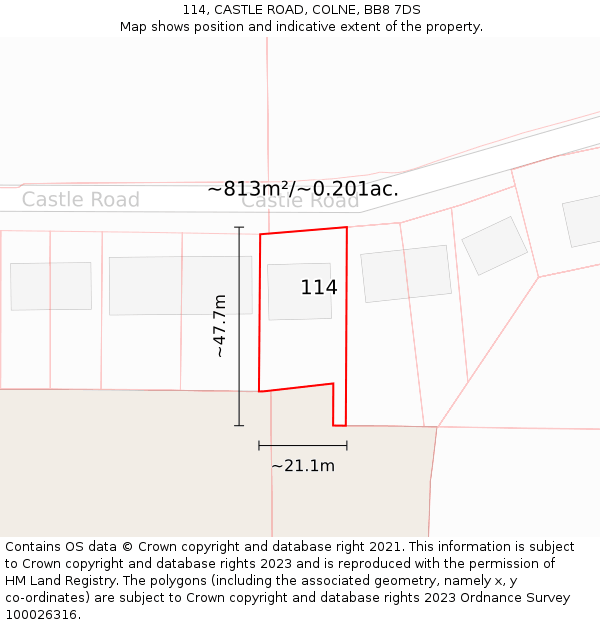 114, CASTLE ROAD, COLNE, BB8 7DS: Plot and title map
