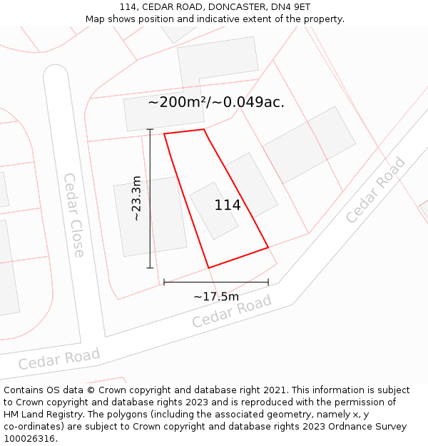 114, CEDAR ROAD, DONCASTER, DN4 9ET: Plot and title map