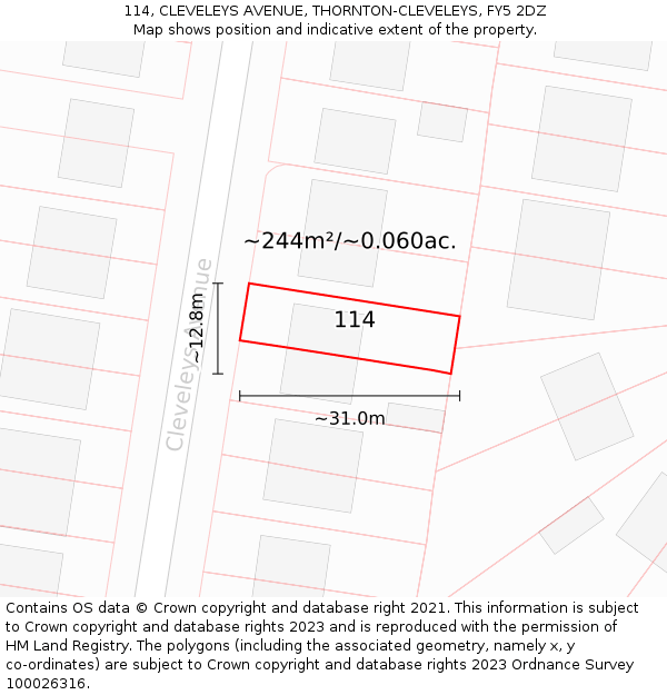 114, CLEVELEYS AVENUE, THORNTON-CLEVELEYS, FY5 2DZ: Plot and title map