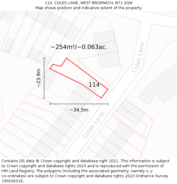114, COLES LANE, WEST BROMWICH, B71 2QW: Plot and title map