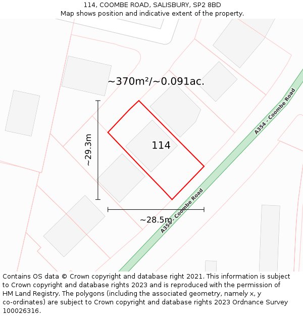 114, COOMBE ROAD, SALISBURY, SP2 8BD: Plot and title map