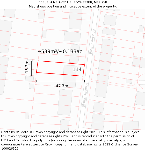 114, ELAINE AVENUE, ROCHESTER, ME2 2YP: Plot and title map