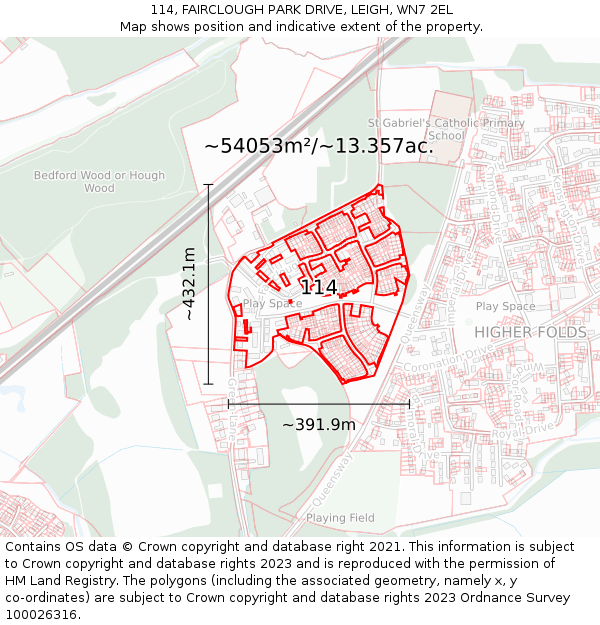 114, FAIRCLOUGH PARK DRIVE, LEIGH, WN7 2EL: Plot and title map