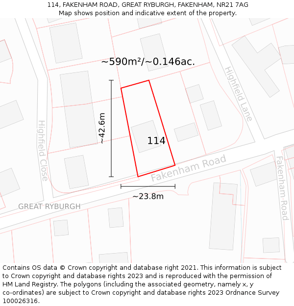 114, FAKENHAM ROAD, GREAT RYBURGH, FAKENHAM, NR21 7AG: Plot and title map