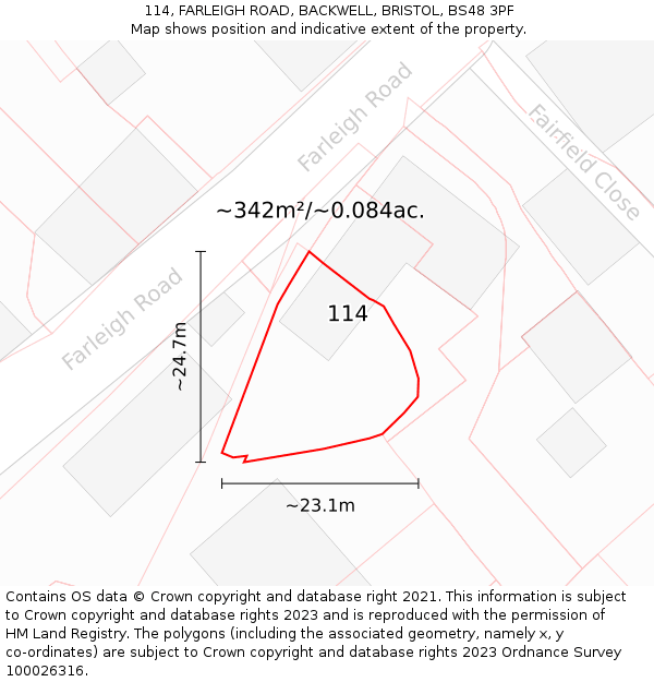 114, FARLEIGH ROAD, BACKWELL, BRISTOL, BS48 3PF: Plot and title map