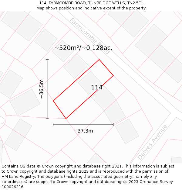 114, FARMCOMBE ROAD, TUNBRIDGE WELLS, TN2 5DL: Plot and title map