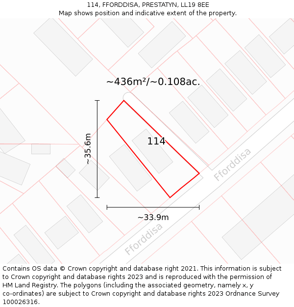 114, FFORDDISA, PRESTATYN, LL19 8EE: Plot and title map