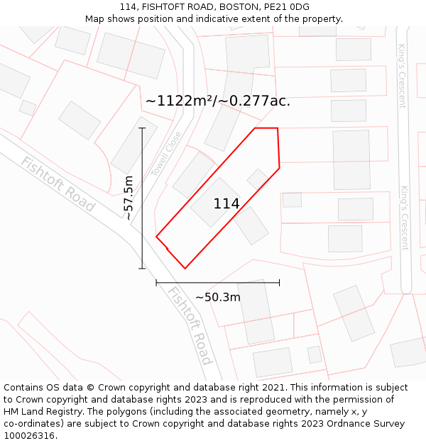 114, FISHTOFT ROAD, BOSTON, PE21 0DG: Plot and title map