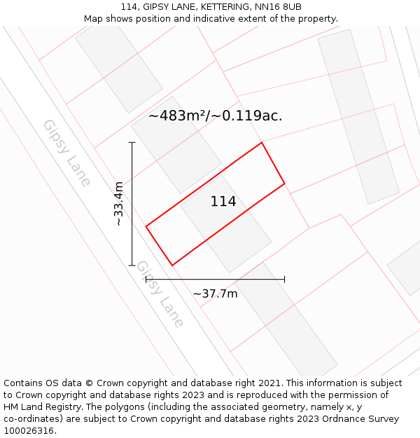 114, GIPSY LANE, KETTERING, NN16 8UB: Plot and title map