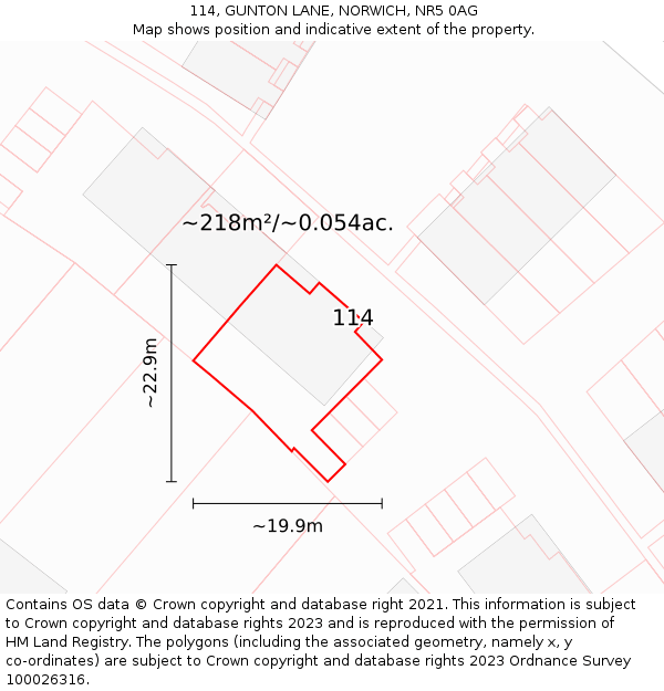 114, GUNTON LANE, NORWICH, NR5 0AG: Plot and title map