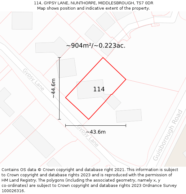 114, GYPSY LANE, NUNTHORPE, MIDDLESBROUGH, TS7 0DR: Plot and title map