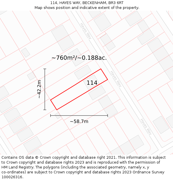 114, HAYES WAY, BECKENHAM, BR3 6RT: Plot and title map