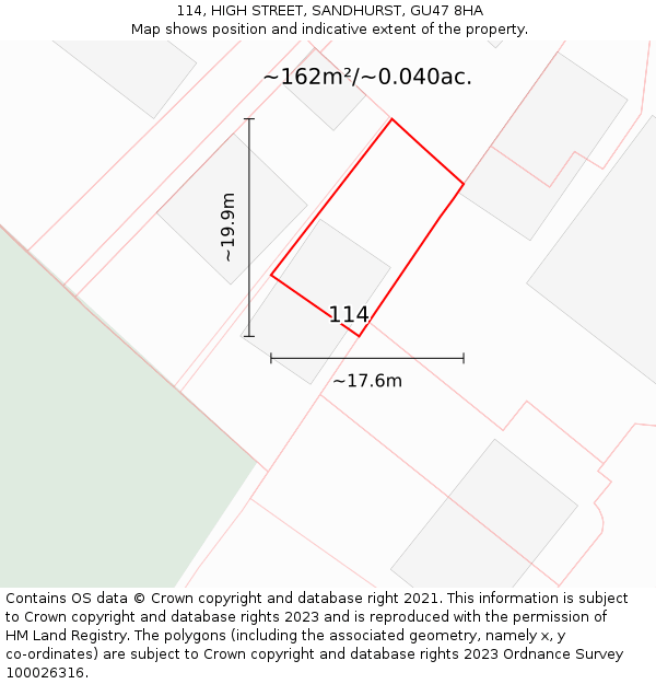 114, HIGH STREET, SANDHURST, GU47 8HA: Plot and title map