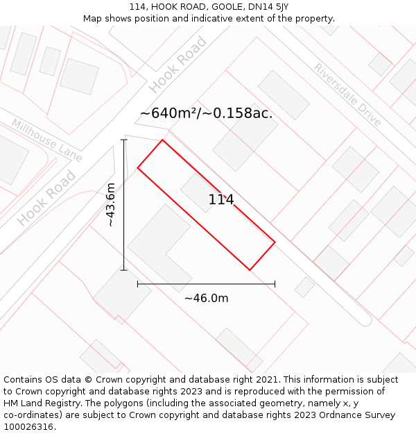 114, HOOK ROAD, GOOLE, DN14 5JY: Plot and title map