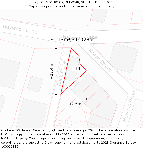 114, HOWSON ROAD, DEEPCAR, SHEFFIELD, S36 2QS: Plot and title map