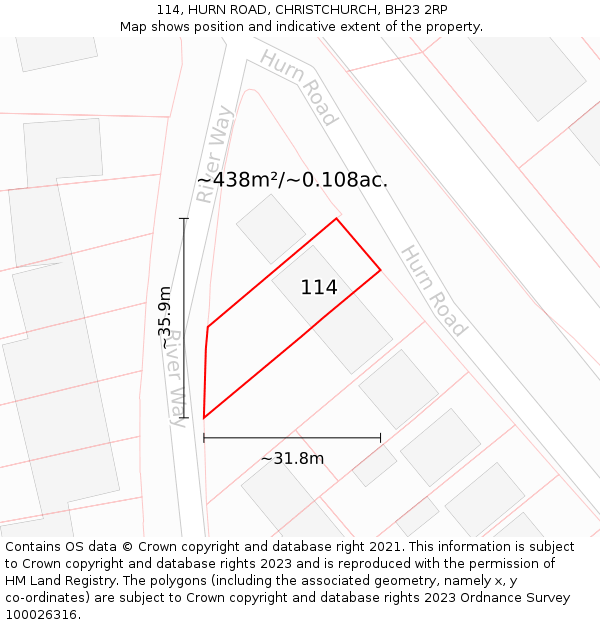 114, HURN ROAD, CHRISTCHURCH, BH23 2RP: Plot and title map