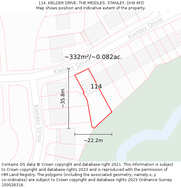 114, KIELDER DRIVE, THE MIDDLES, STANLEY, DH9 6FD: Plot and title map