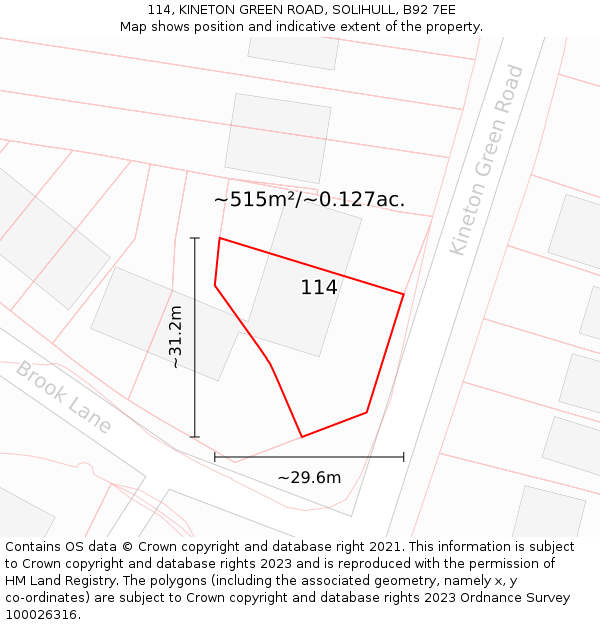 114, KINETON GREEN ROAD, SOLIHULL, B92 7EE: Plot and title map