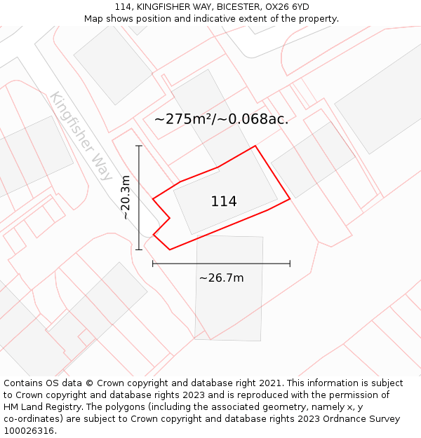 114, KINGFISHER WAY, BICESTER, OX26 6YD: Plot and title map