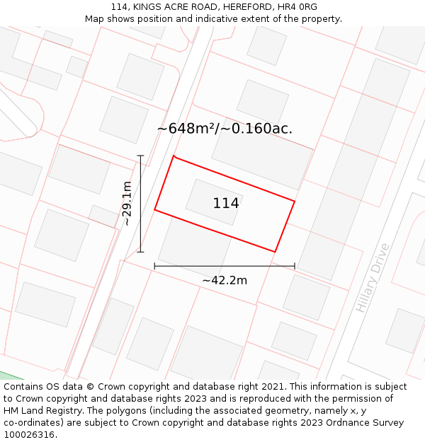 114, KINGS ACRE ROAD, HEREFORD, HR4 0RG: Plot and title map