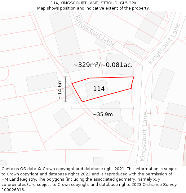 114, KINGSCOURT LANE, STROUD, GL5 3PX: Plot and title map