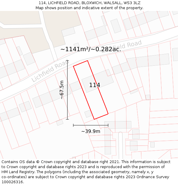114, LICHFIELD ROAD, BLOXWICH, WALSALL, WS3 3LZ: Plot and title map