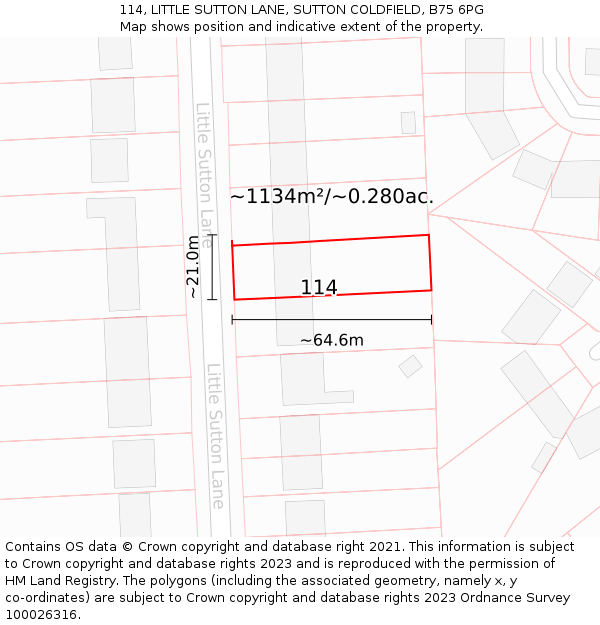 114, LITTLE SUTTON LANE, SUTTON COLDFIELD, B75 6PG: Plot and title map