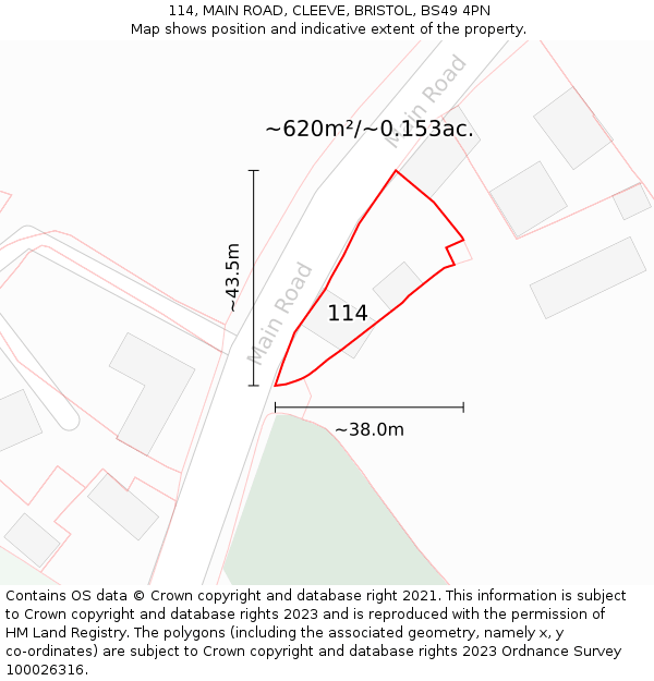 114, MAIN ROAD, CLEEVE, BRISTOL, BS49 4PN: Plot and title map