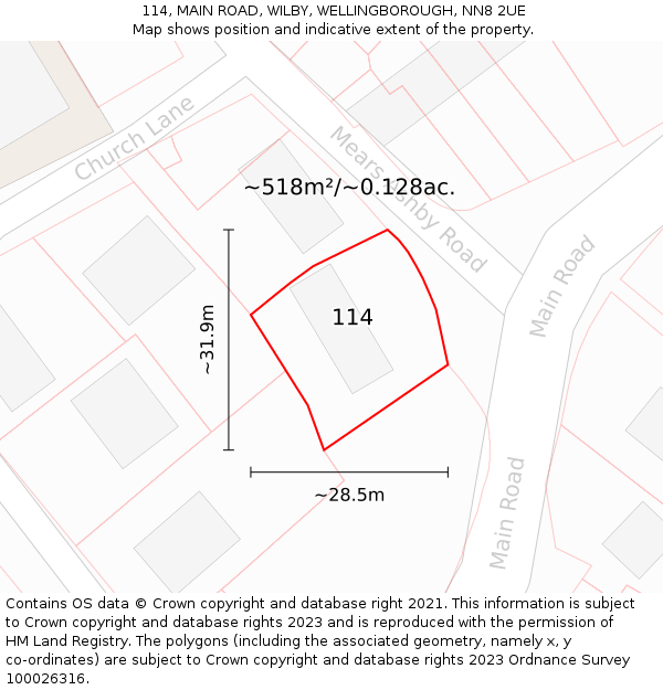 114, MAIN ROAD, WILBY, WELLINGBOROUGH, NN8 2UE: Plot and title map