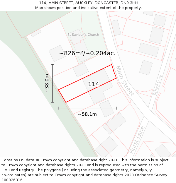 114, MAIN STREET, AUCKLEY, DONCASTER, DN9 3HH: Plot and title map