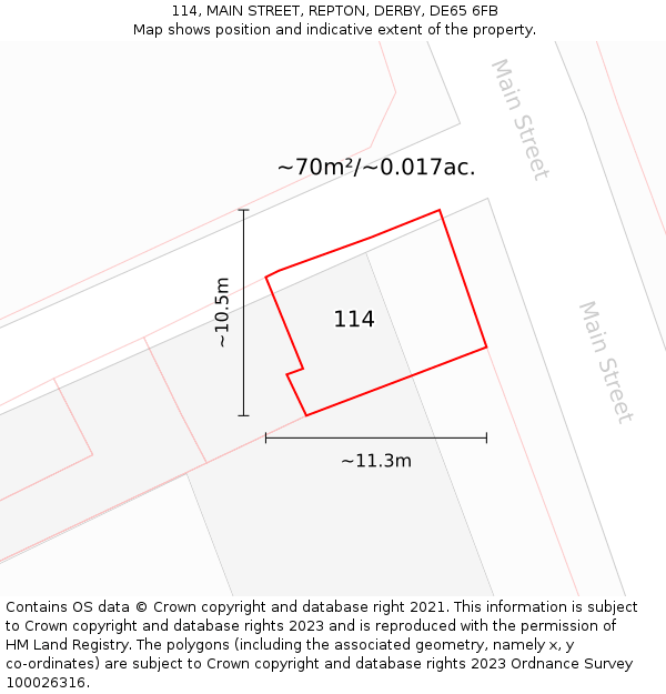 114, MAIN STREET, REPTON, DERBY, DE65 6FB: Plot and title map
