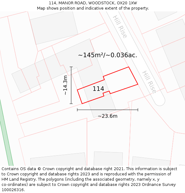 114, MANOR ROAD, WOODSTOCK, OX20 1XW: Plot and title map