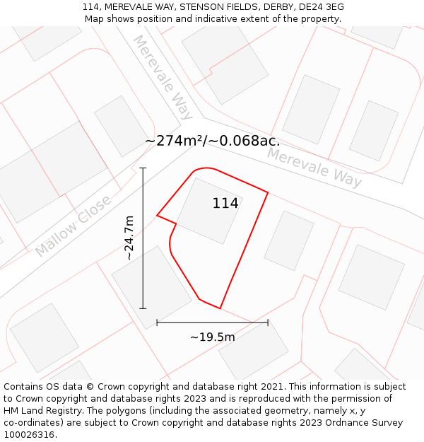 114, MEREVALE WAY, STENSON FIELDS, DERBY, DE24 3EG: Plot and title map