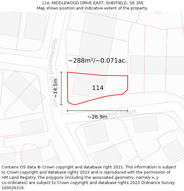 114, MIDDLEWOOD DRIVE EAST, SHEFFIELD, S6 1RS: Plot and title map