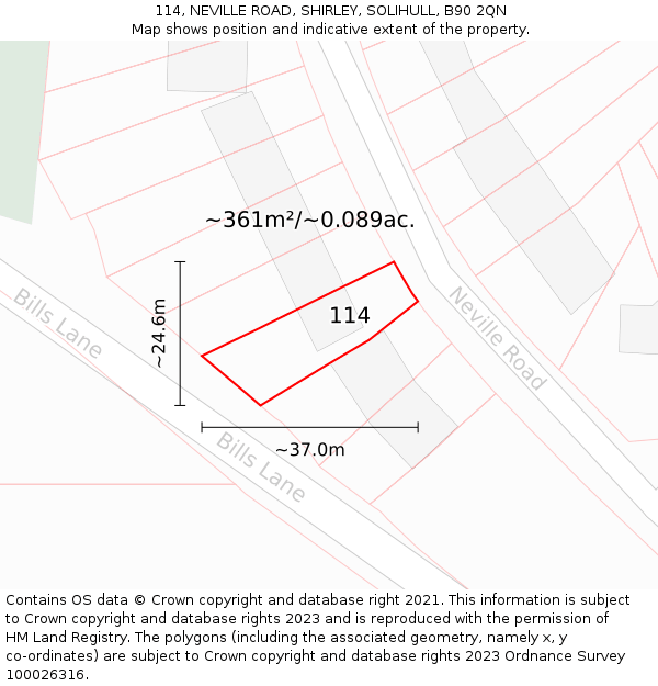 114, NEVILLE ROAD, SHIRLEY, SOLIHULL, B90 2QN: Plot and title map