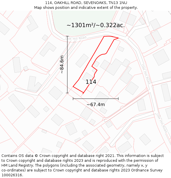 114, OAKHILL ROAD, SEVENOAKS, TN13 1NU: Plot and title map