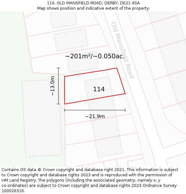 114, OLD MANSFIELD ROAD, DERBY, DE21 4SA: Plot and title map