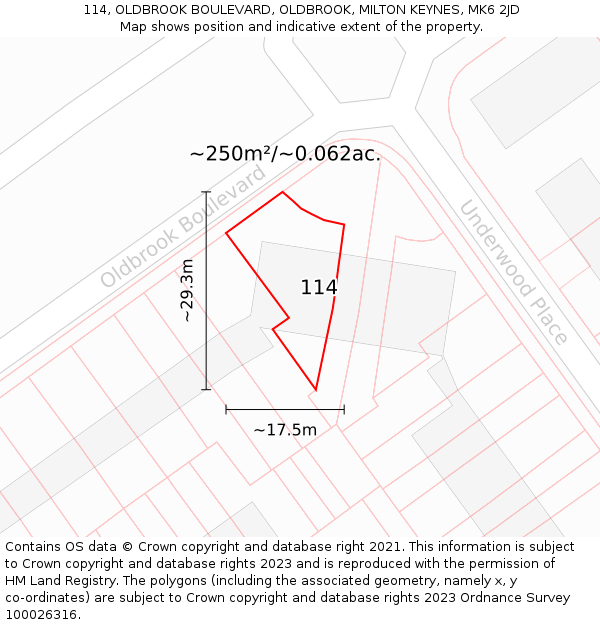 114, OLDBROOK BOULEVARD, OLDBROOK, MILTON KEYNES, MK6 2JD: Plot and title map