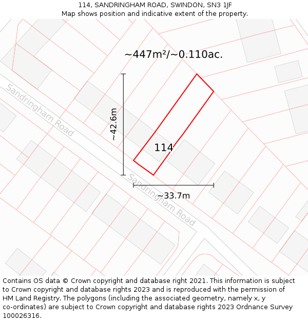 114, SANDRINGHAM ROAD, SWINDON, SN3 1JF: Plot and title map