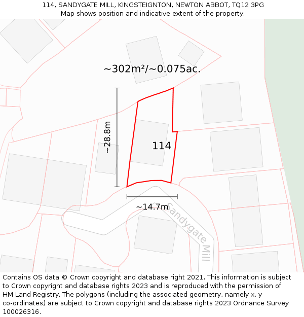 114, SANDYGATE MILL, KINGSTEIGNTON, NEWTON ABBOT, TQ12 3PG: Plot and title map