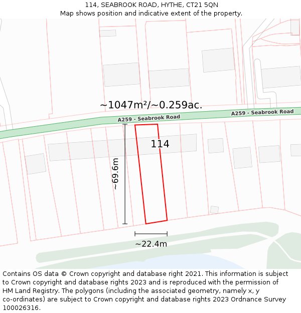 114, SEABROOK ROAD, HYTHE, CT21 5QN: Plot and title map