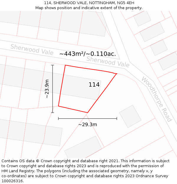 114, SHERWOOD VALE, NOTTINGHAM, NG5 4EH: Plot and title map