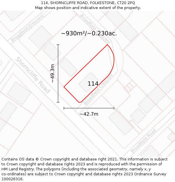 114, SHORNCLIFFE ROAD, FOLKESTONE, CT20 2PQ: Plot and title map
